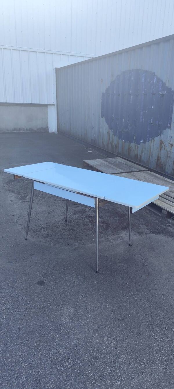 Table formica bleu à rallonges