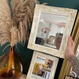 Set of two pretty mirrors in white, beige, and gold tones. Bohemian