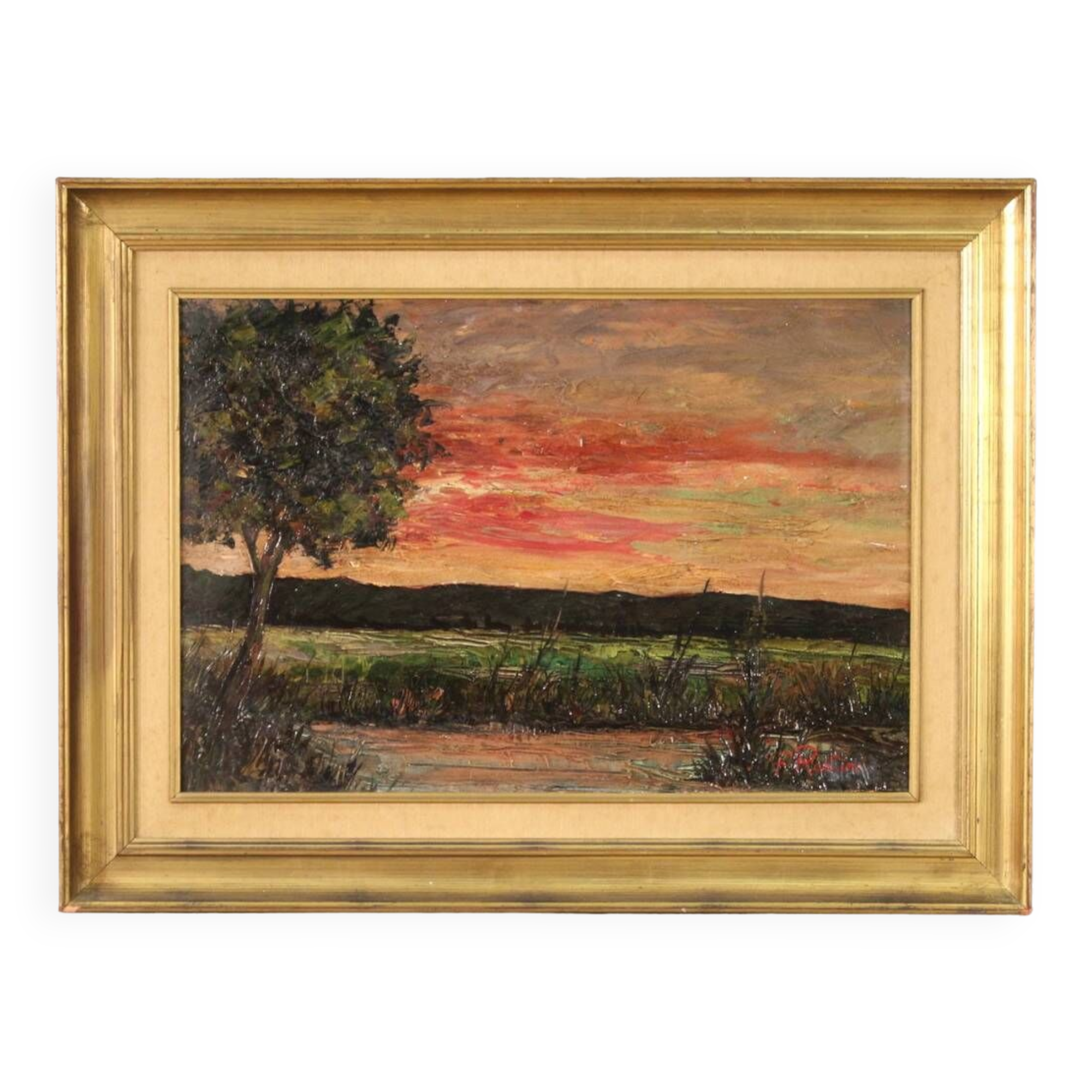 Italian landscape painting signed F. Rontini, 1940s
