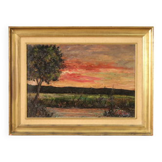Italian landscape painting signed F. Rontini, 1940s