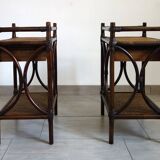 Pair of bedside tables in rattan and woven wicker from the 70s