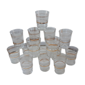 Lot de 15 verres à eau / gobelets granités à liseré vintage années 50