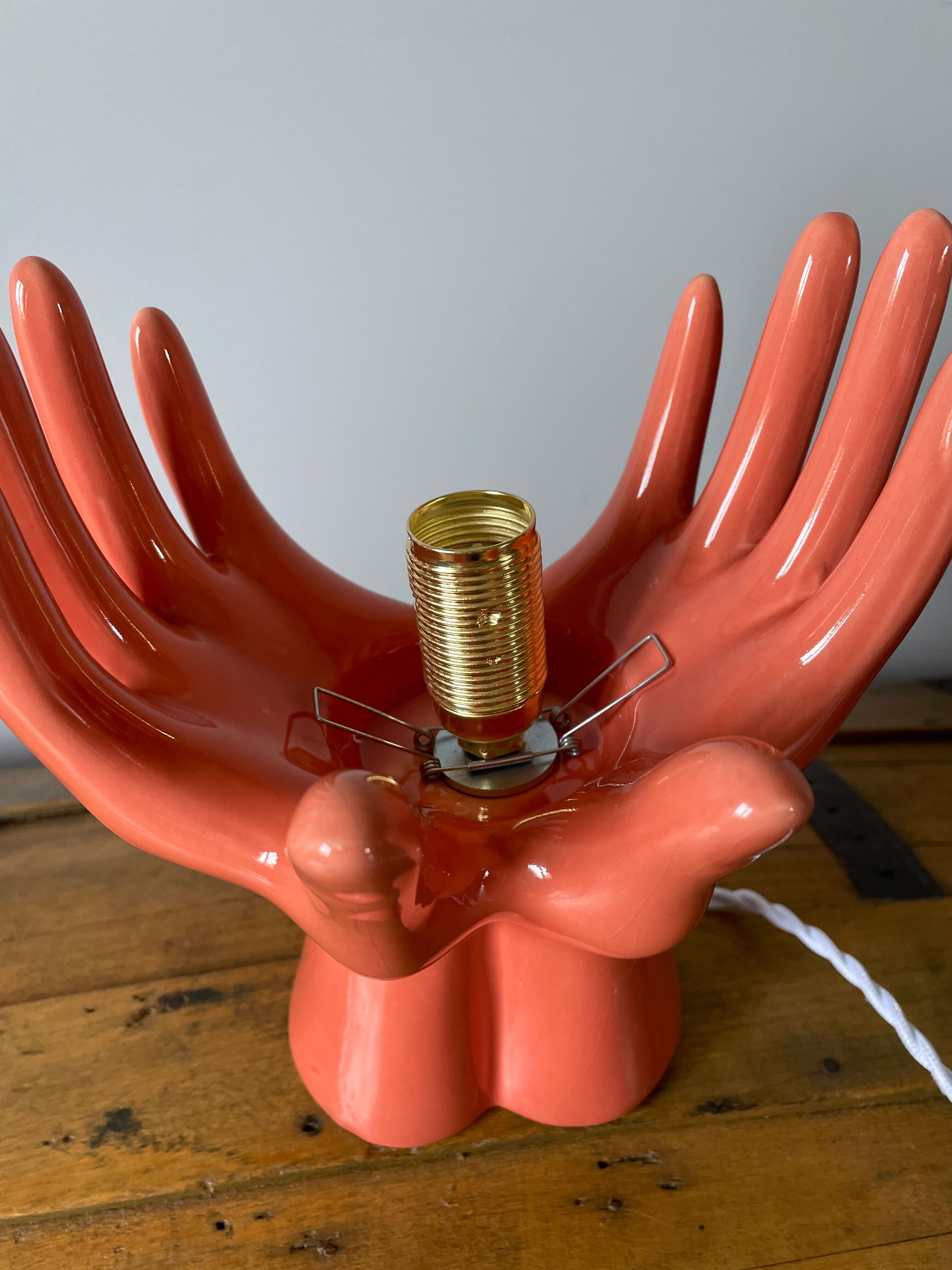 Hand lamp in ceramic color coral electrified to new