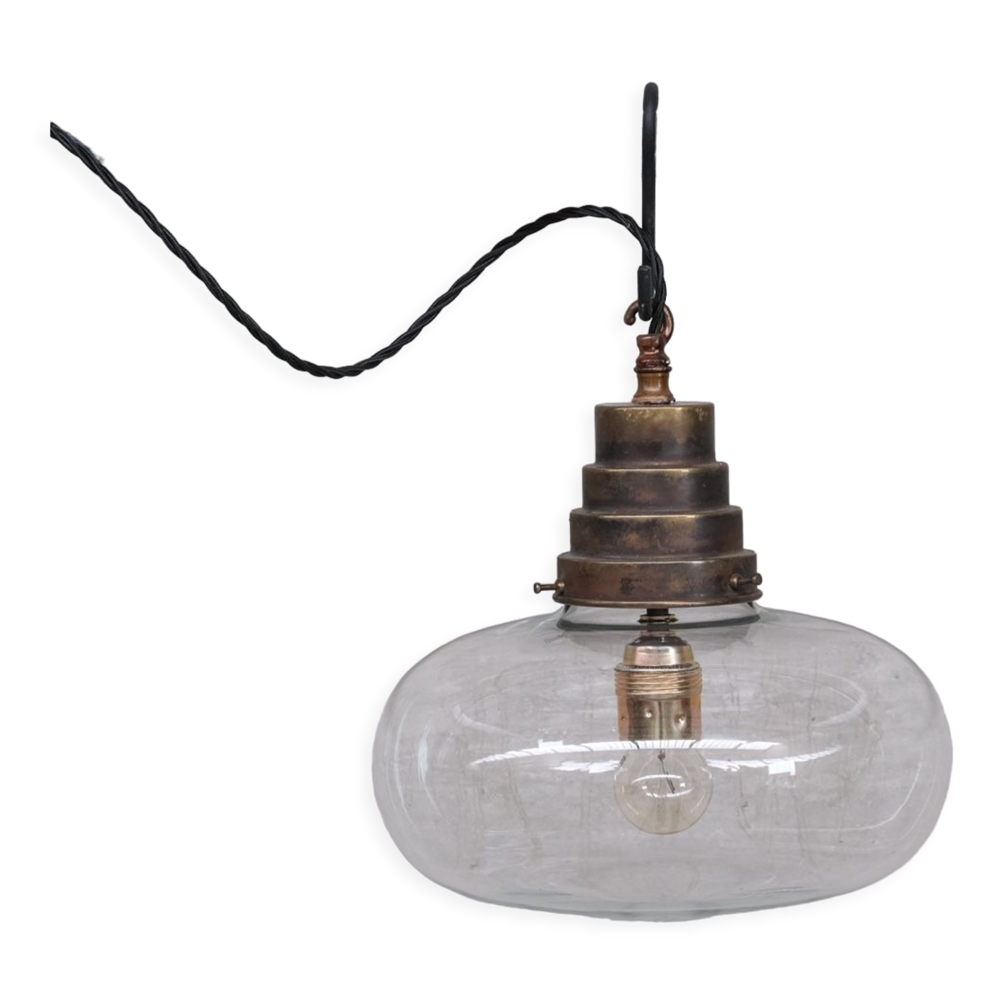 Mid-Century French Clear Glass Pendant Light