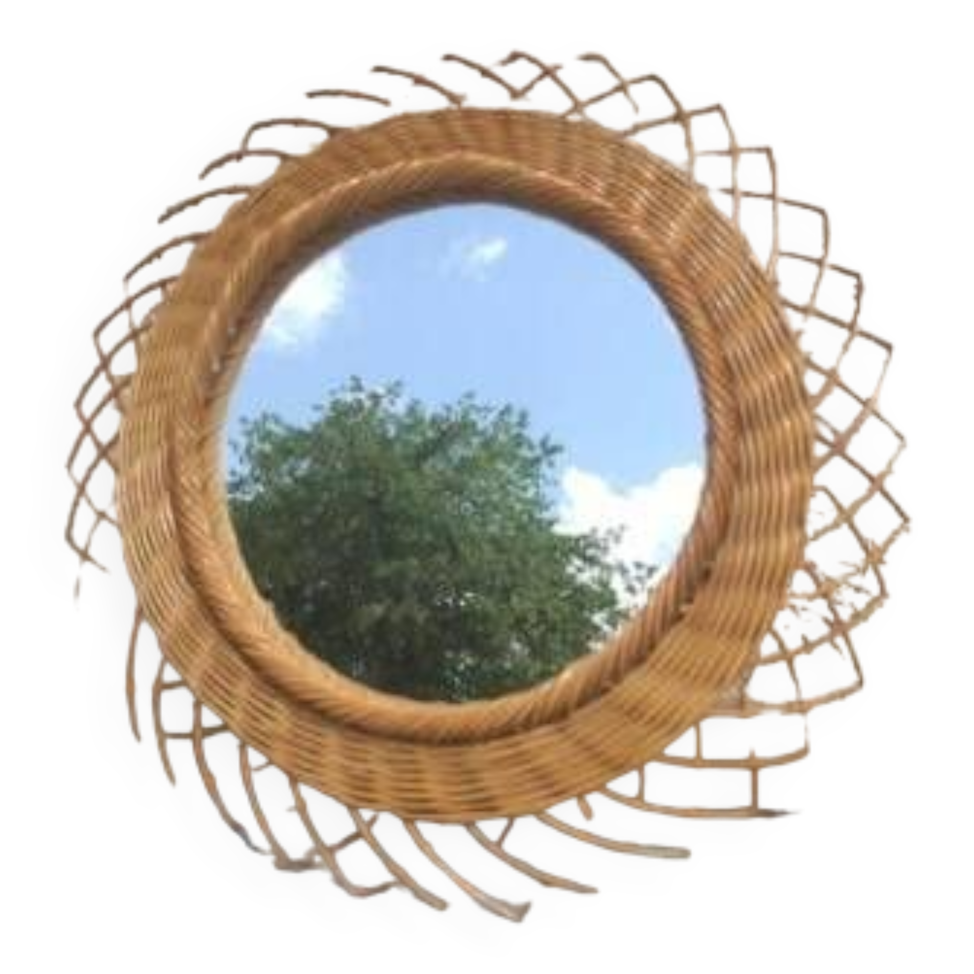 Vintage wicker flower mirror