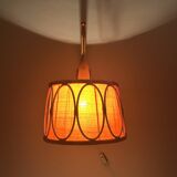 Large Scandinavian Teak Rattan Wall Lamp
