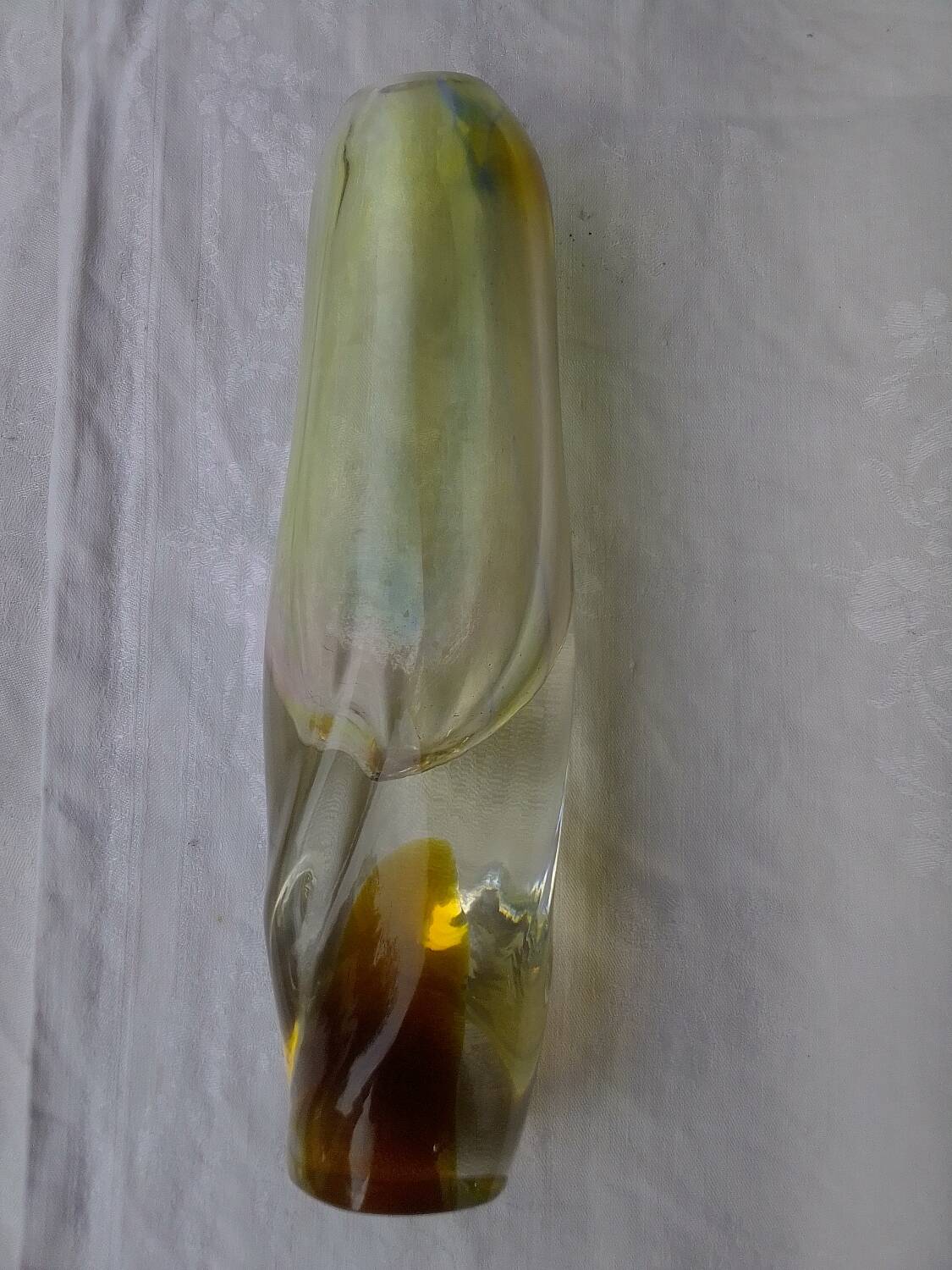 Amber-colored engraved crystal vase