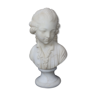 Bust of knight/ damerino in marble powder, marble base