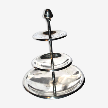 Cake display tray - vintage pedestal table for hotel buffet sweets in silver metal H34cm