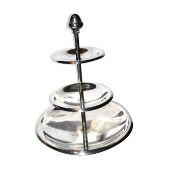 Cake display tray - vintage pedestal table for hotel buffet sweets in silver metal H34cm