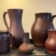 Series of 5 vintage brown ceramic vases