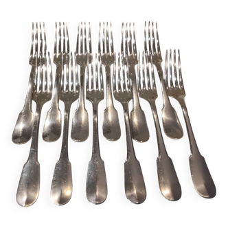 12 fourchettes à dessert métal argenté orfèvre Christofle Cluny 17,1cm