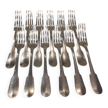 12 silver-plated dessert forks by Christofle Cluny, 17.1cm