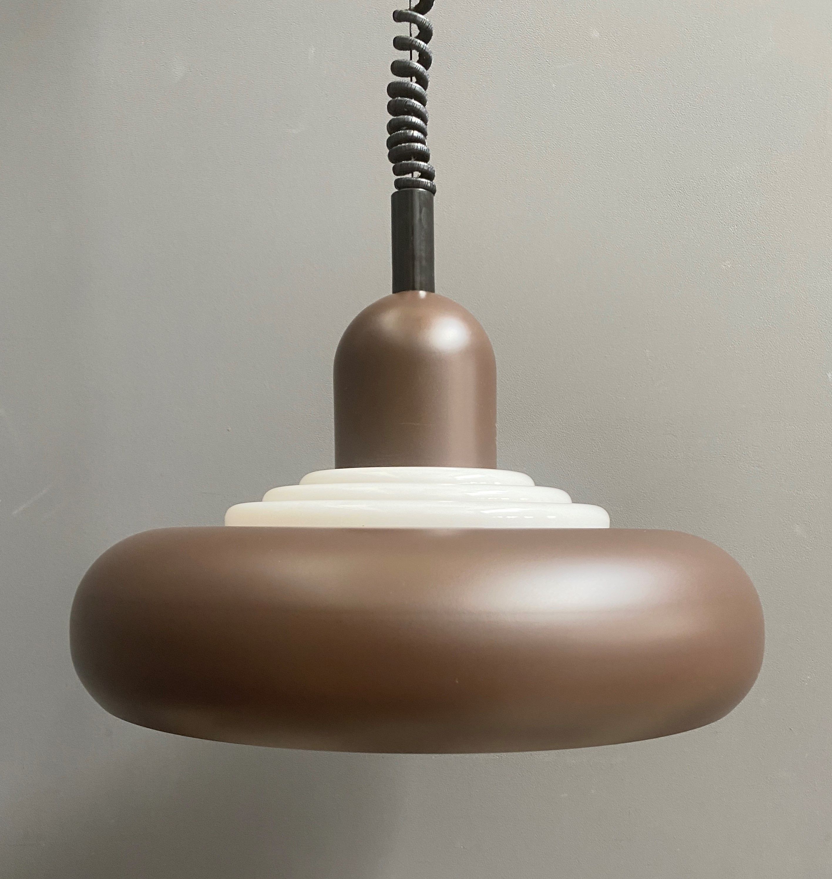Knud Christensen pendant lamp model UFO in Brown metal, and white plastic 1970s