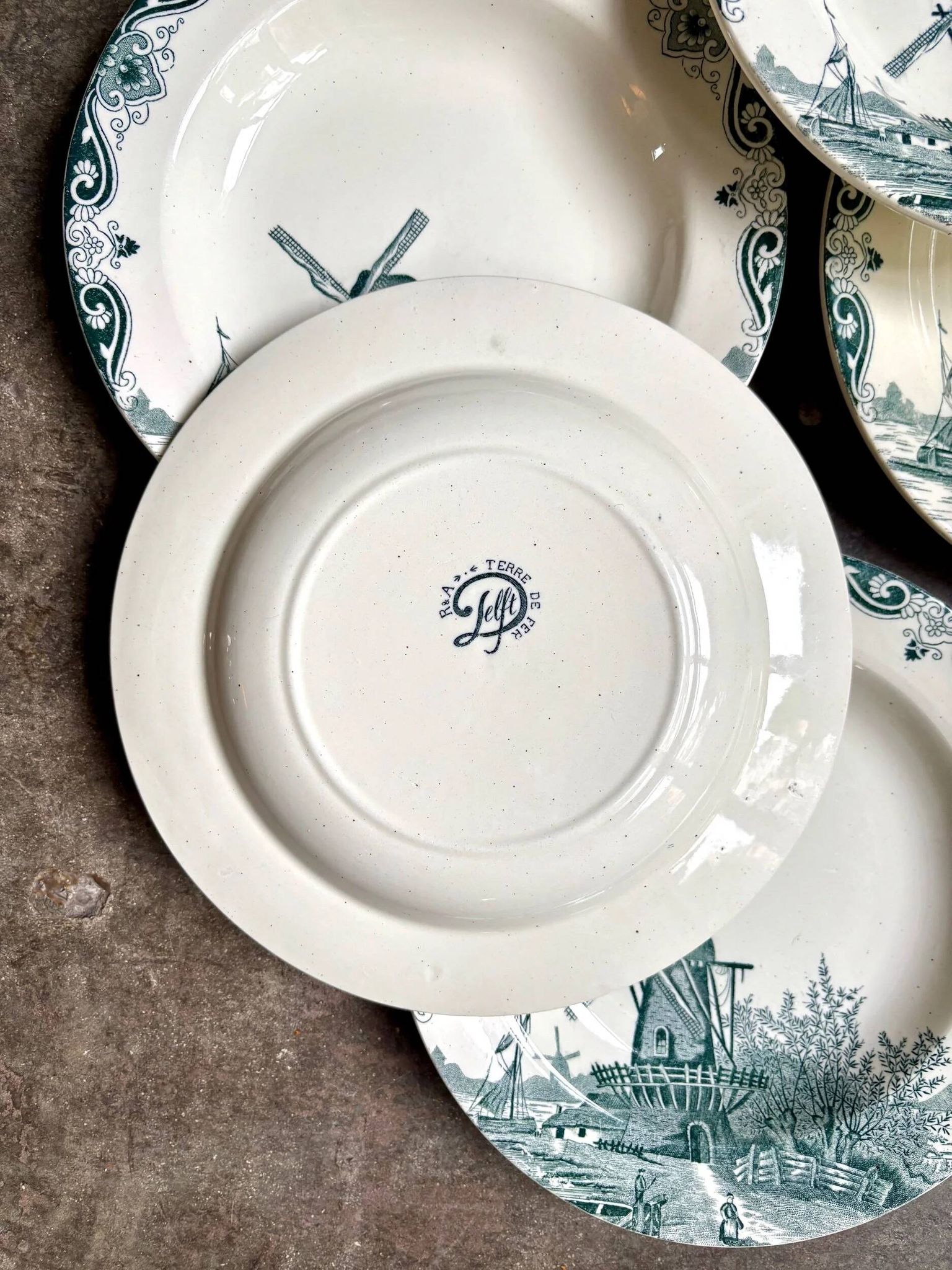 6 Salins iron earthenware soup plates, "Delft" service