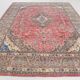 Tapis persan vintage en laine noué main, rouge, motifs floraux, 291x384 cm