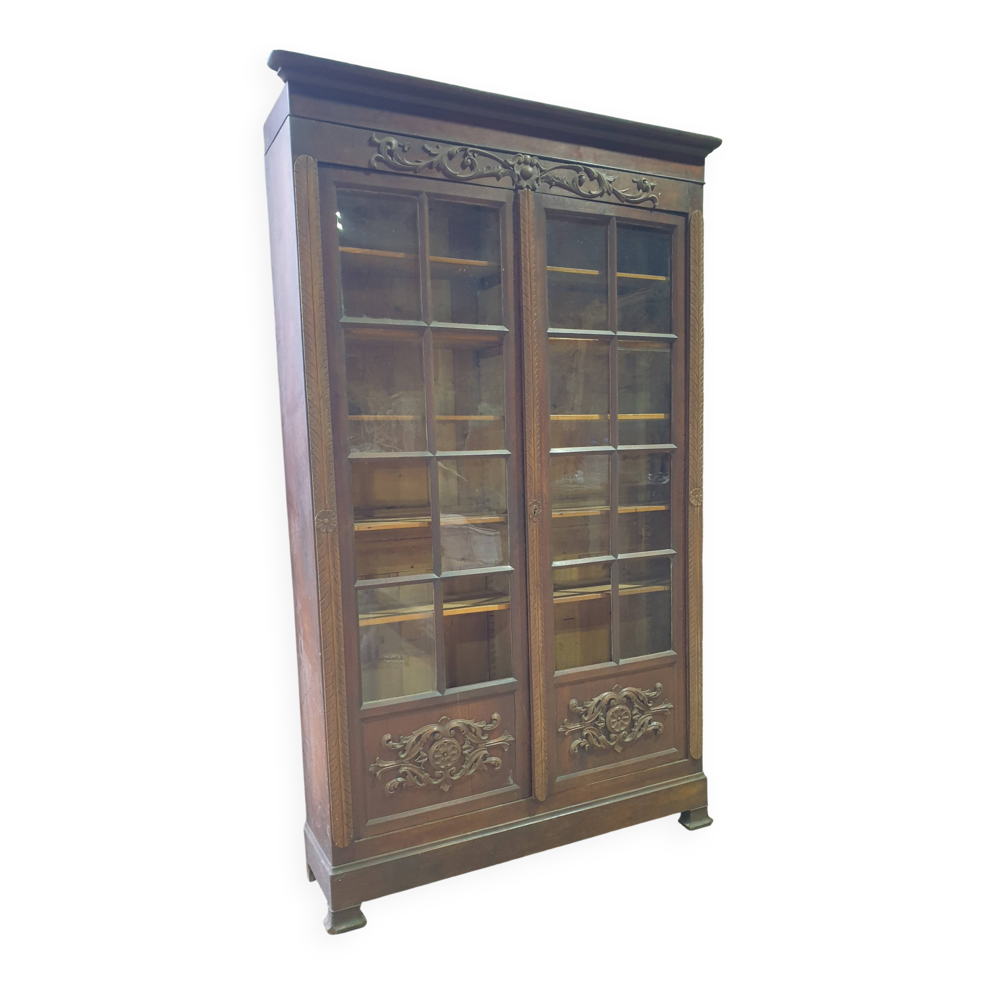 Oak display cabinet/bookcase - Breton regional style - early 20th century