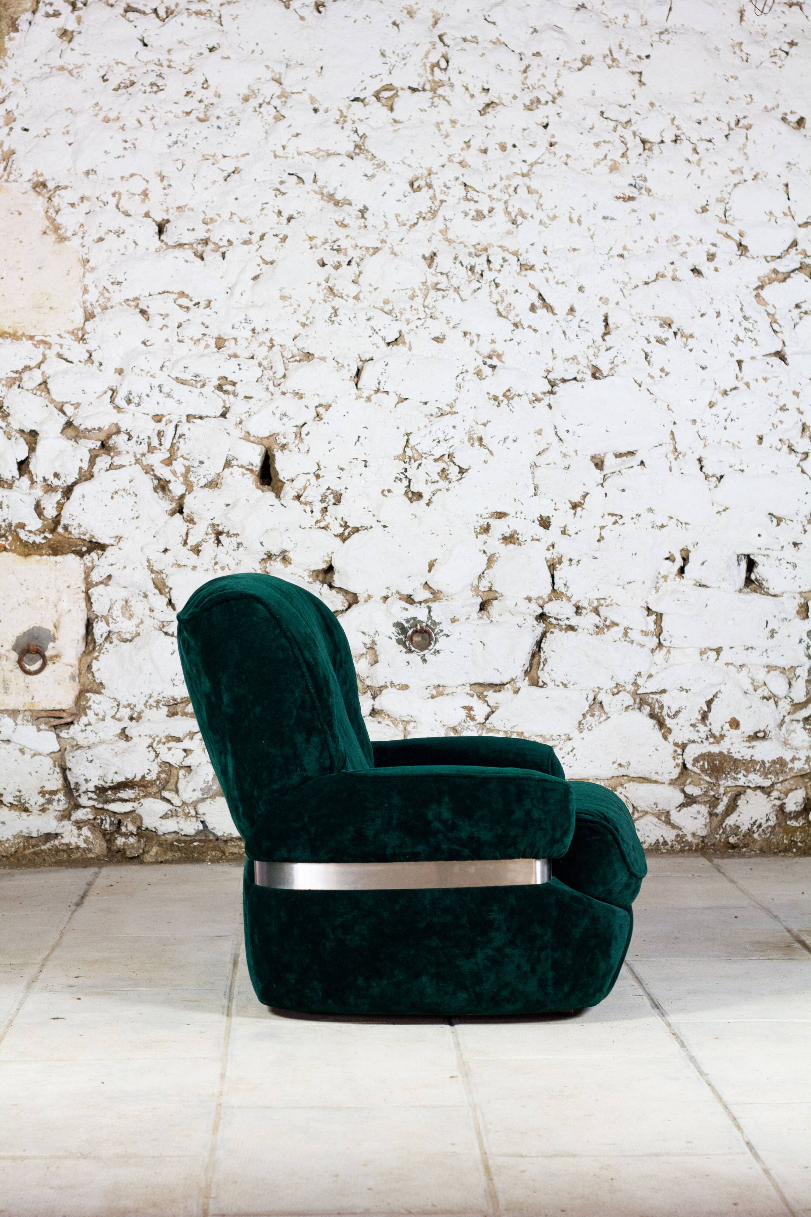 Green velvet armchair "spage age" by Beka, 1970
