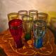 lot of 7 large tinted glasses for lemonade with double gold rim, 1950, 16x8 in good condition