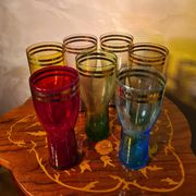 lot of 7 large tinted glasses for lemonade with double gold rim, 1950, 16x8 in good condition