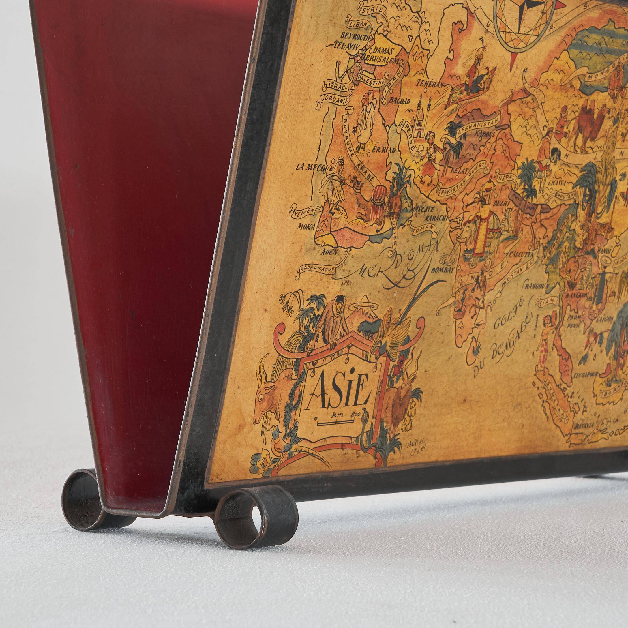 Jacques Liozu Magazine rack with silk screen printing 1950