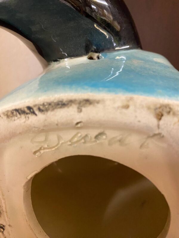 Lampe otarie en céramique années 50 email vernis noir signée