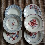 6 mismatched antique deep plates