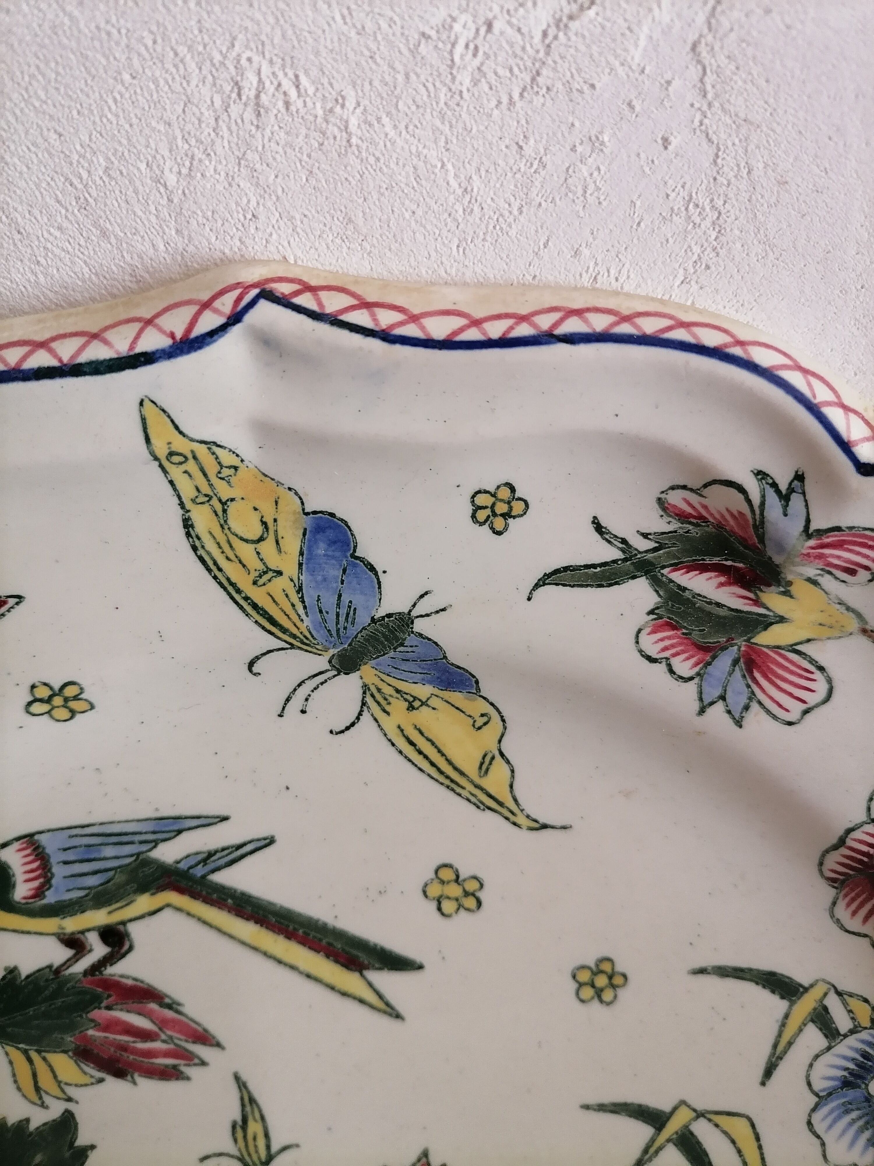 Old earthenware plate of Gien, cornucopia décor