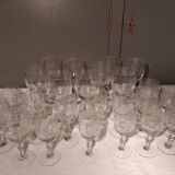 Verres anciens gravés - 6 eau - 6 vin - 6 apéritif