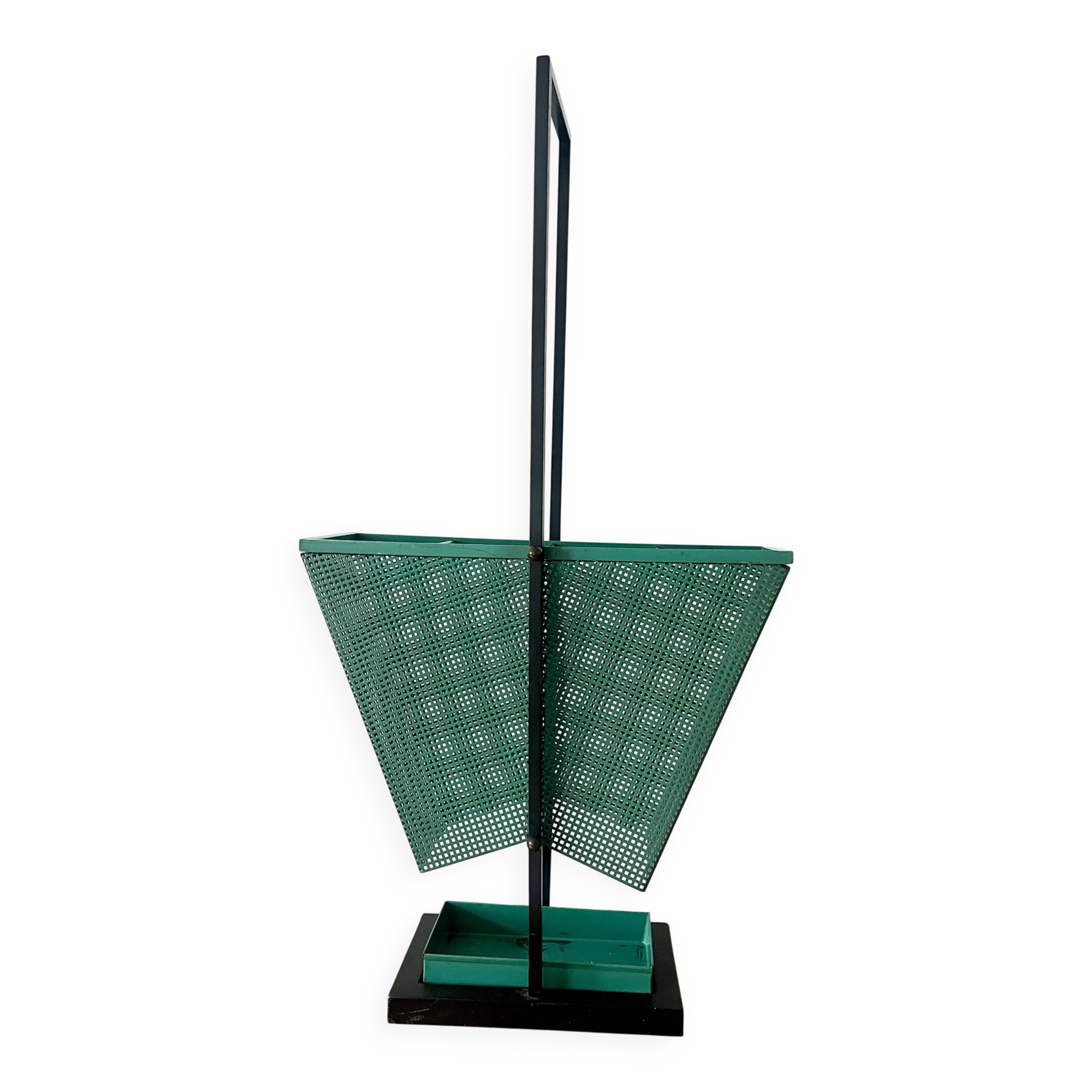 Vintage Green and black Metal Umbrella Stand, Rockabilly Style, 1950s