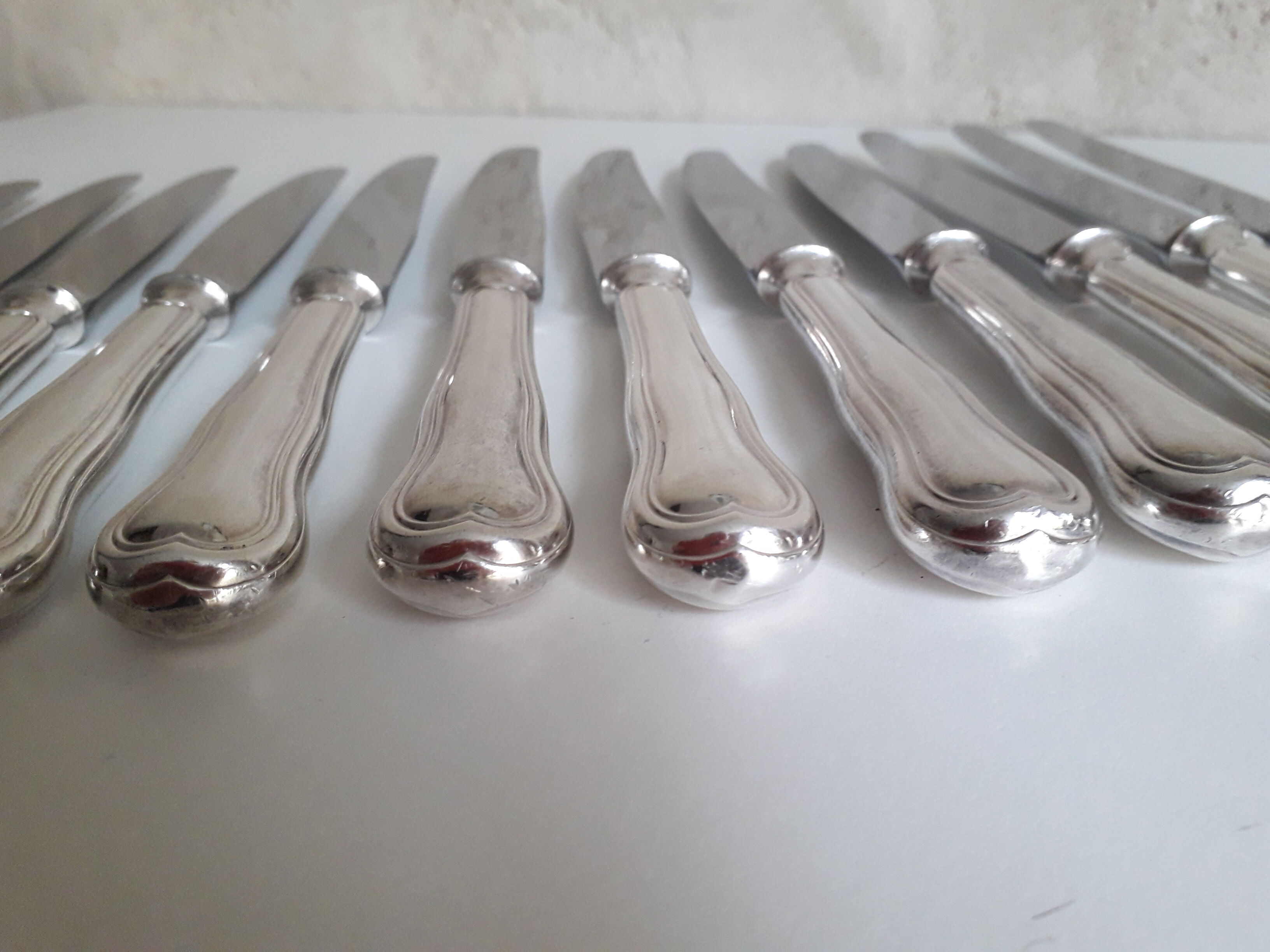 Ercuis set of 12 knives silver metal and stainless steel model Violin