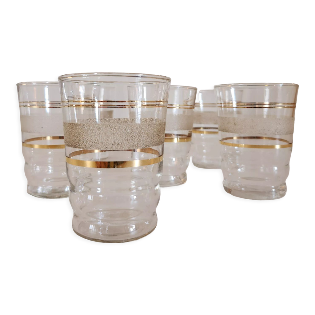 Lot De 7 Verres à Liqueur Et Carafe En Cristal Canneberge Doré - Marque Moser Pour Kusak - Occasion