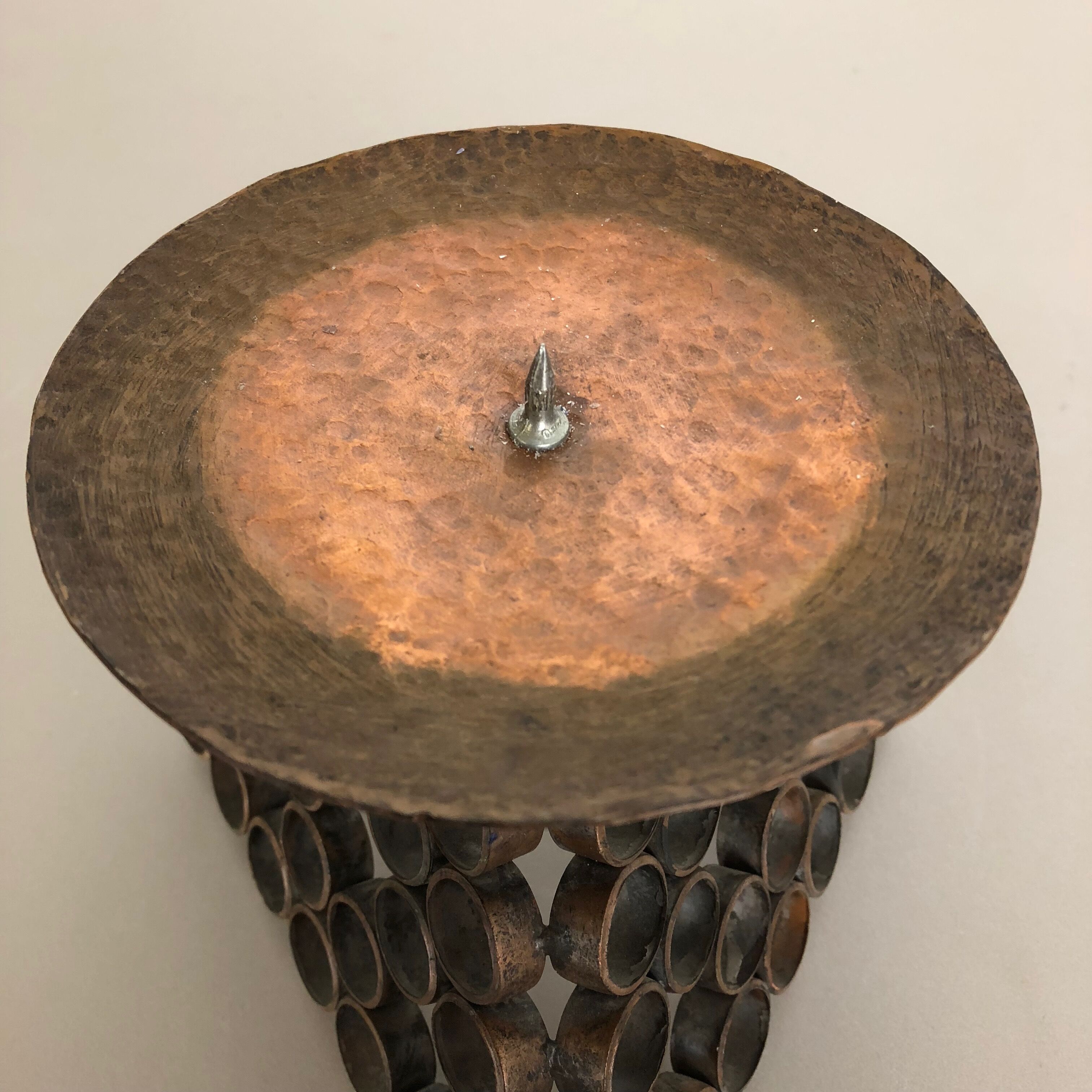Modernist sculptural style brutalist copper candleholder, Austria 1950