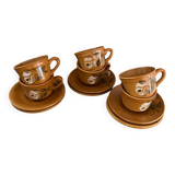 6 tasses et sous-tasses en grès fleuri Saint-Amand.