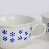 Set of 3 chocolate cups, beige and blue, Boch La Louvière, vintage
