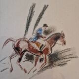 André Margat (1903-1999) - Dry pastel on paper - Rider or huntsman on horseback - Signed and dedicated