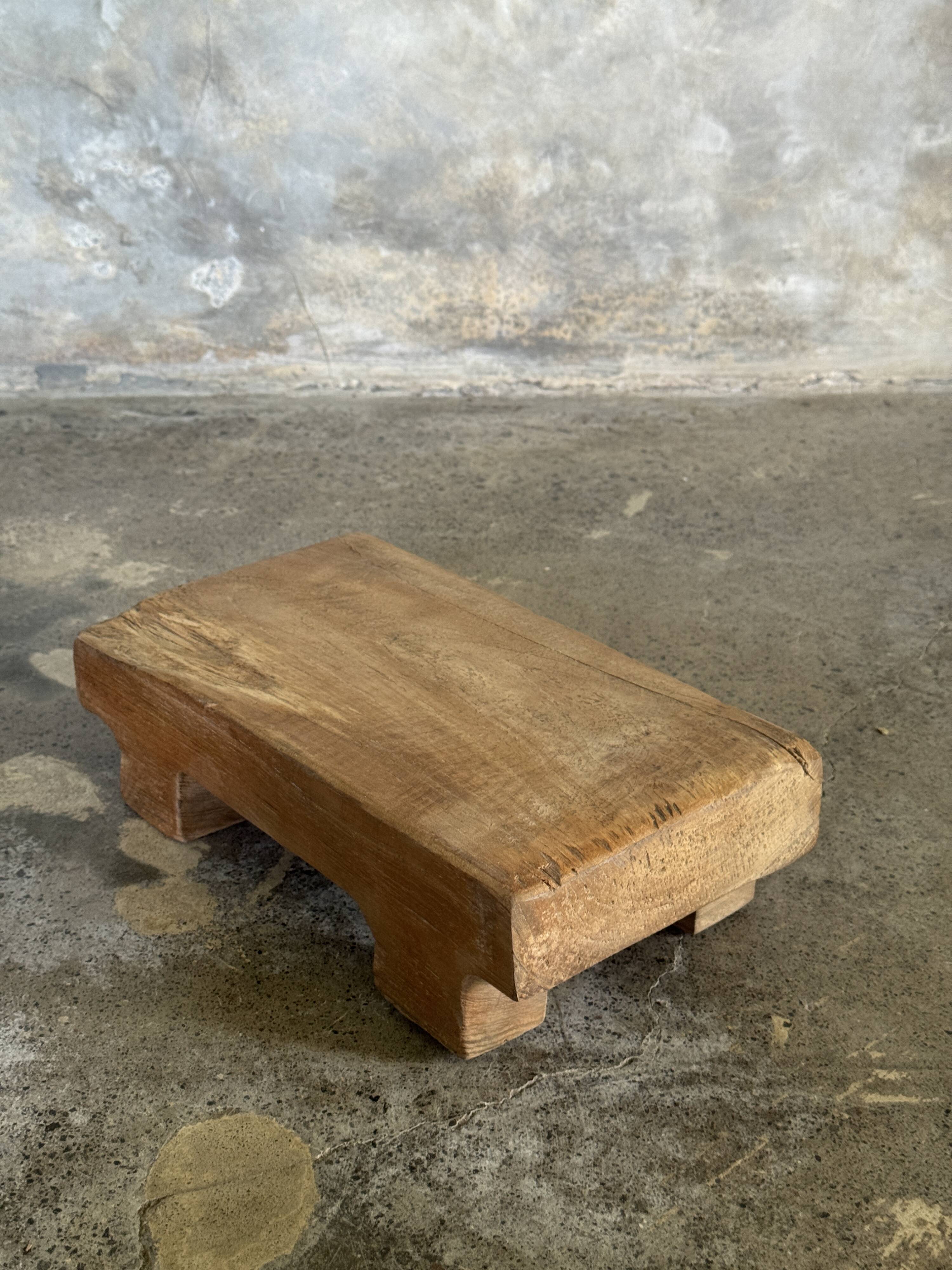 Small stool, accent stool in solid blond teak wabi-sabi L30 W8.5 H6.