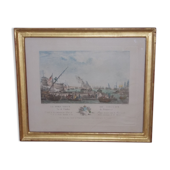Color engraving xix° century le vieux port de toulon, engraved le gouaz after drawing by ozanne, frame