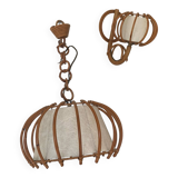 ▪️Lot Suspension Et Applique Osier Louis Sognot 50-60’s Bohème Chic Vintage