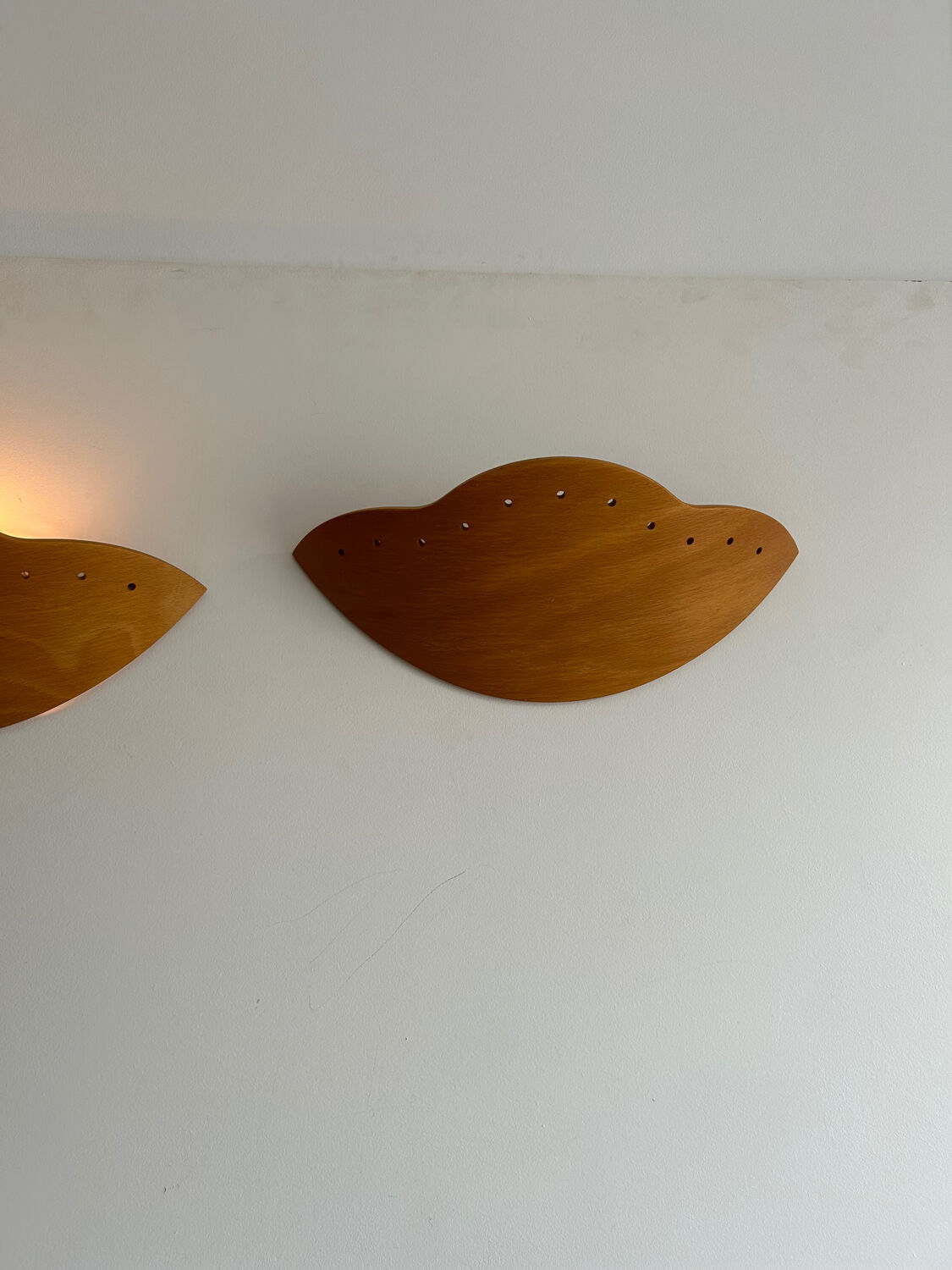 Pair of vintage wall lamps in wood France 1980