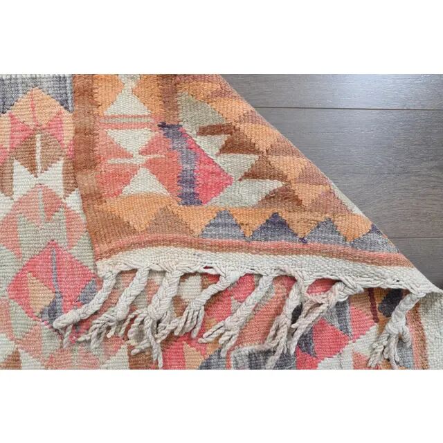 Orange Pink Turkish Oushak Vintage Handmade Wool Runner Rug  100x290