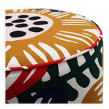 Contemporary Multicolour Floral-patterned Fabric and Brass Italian Circular Pouf