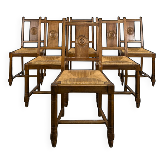 Série de 6 chaises brutalistes de Charles Dudouyt