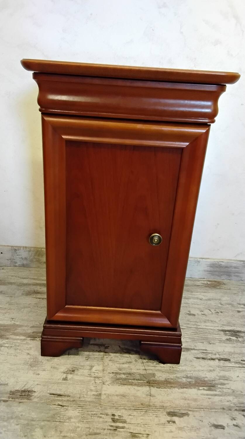 Pair of Louis Philippe style bedside tables in cherry wood.