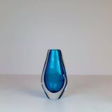 Pair of heavy crystal vases by Orrefors Mid-Century Modern by Sven Palmqvist, light blue.