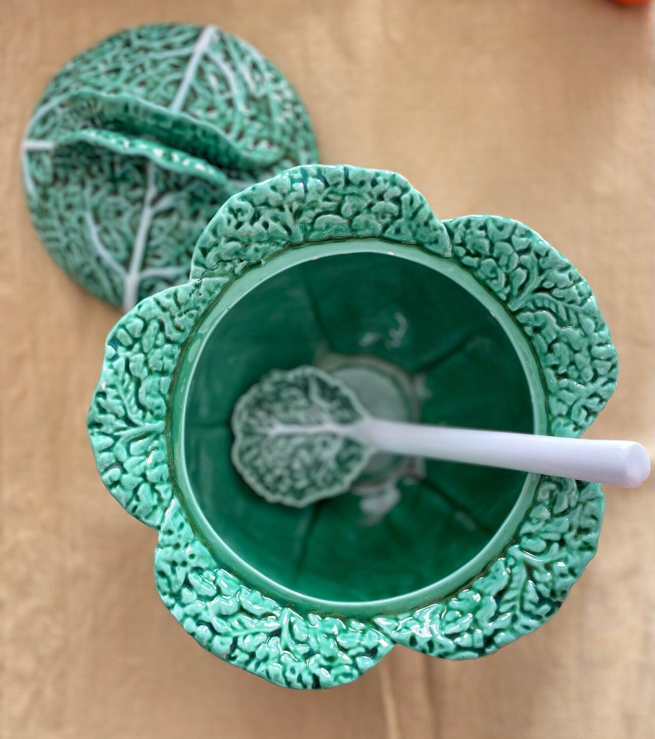 Tureen slush green cabbage with its spoon