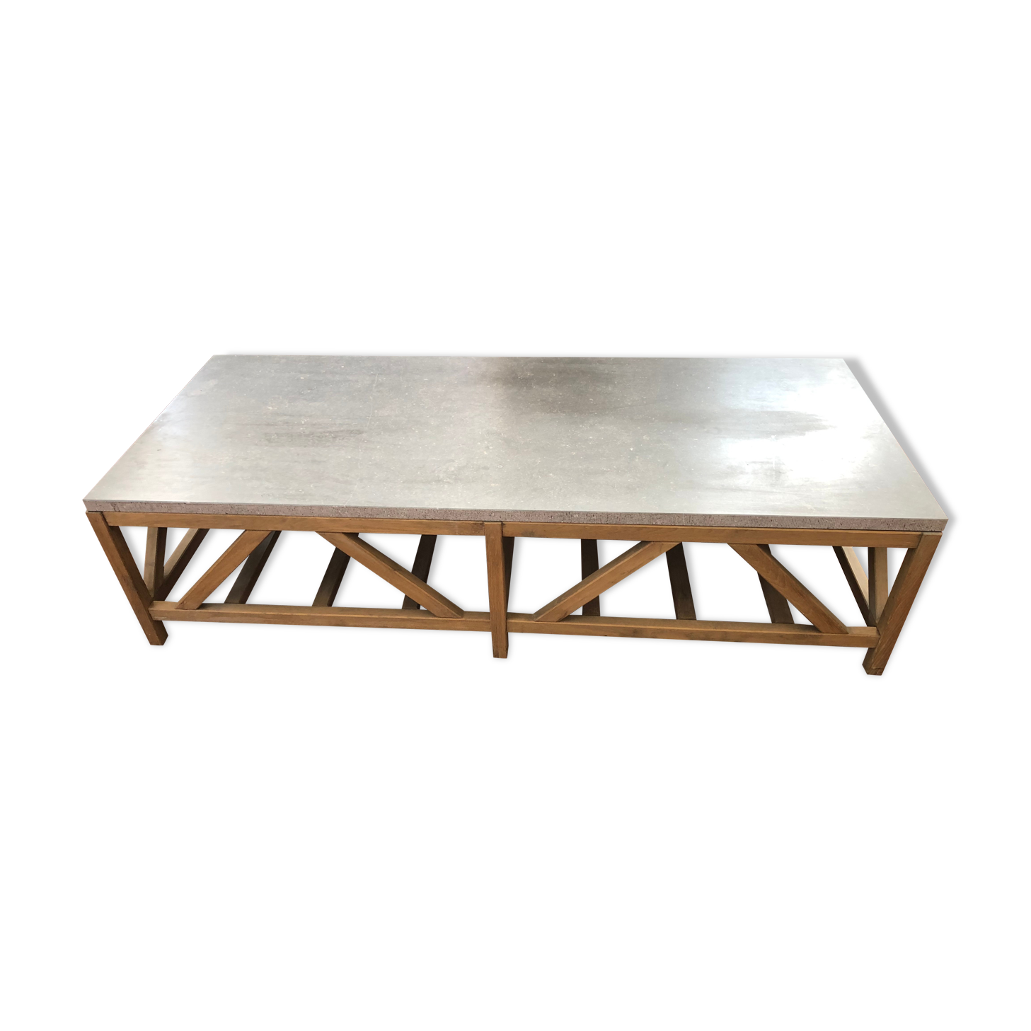 Coffee table in natural oak and top in blue stone of Flamant