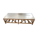 Coffee table in natural oak and top in blue stone of Flamant