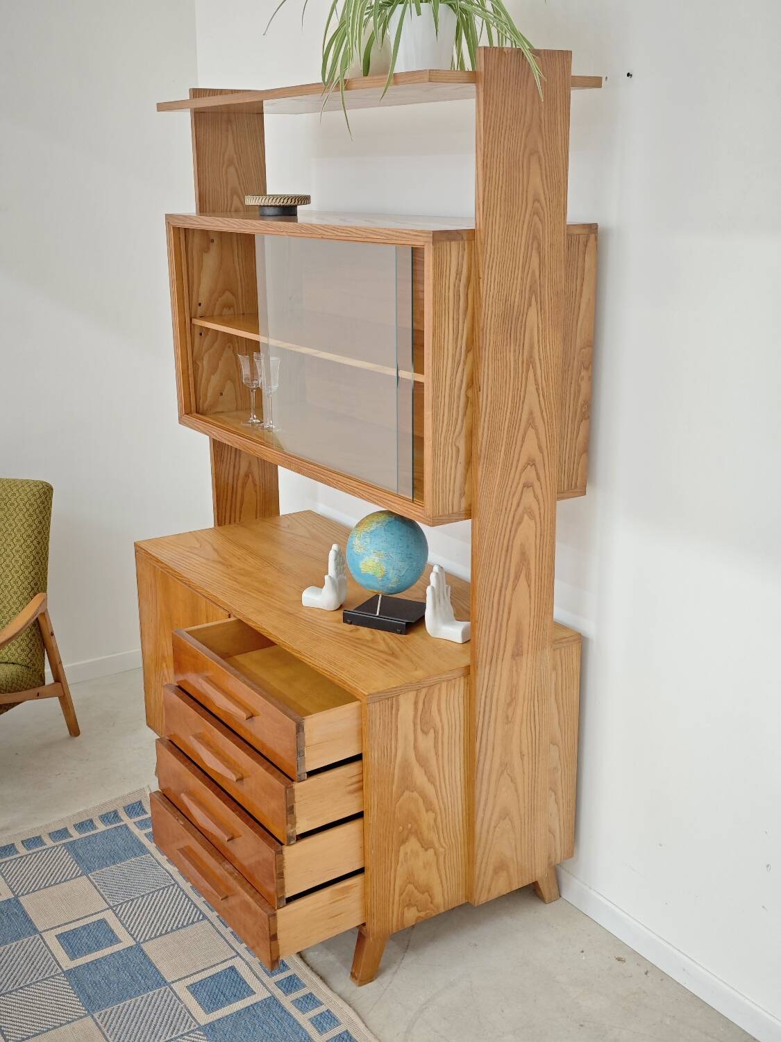 High sideboard, wooden display cabinet by Frantisek Jirak – 1960