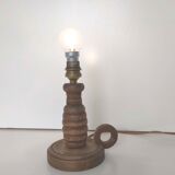Turned wooden candlestick lamp